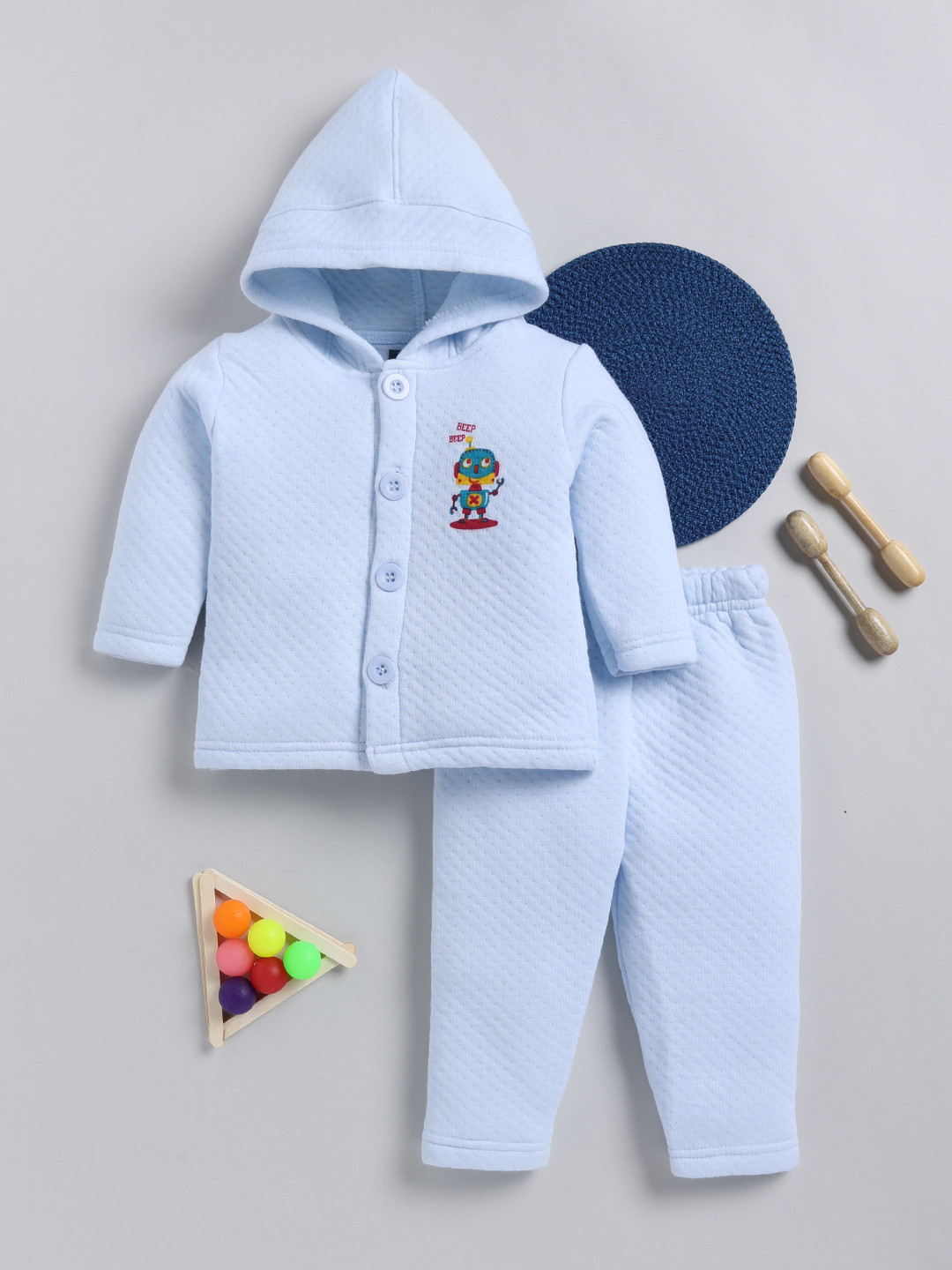 

YK X Tinyo Infant Boys Printed Jhabla with Trousers, Blue