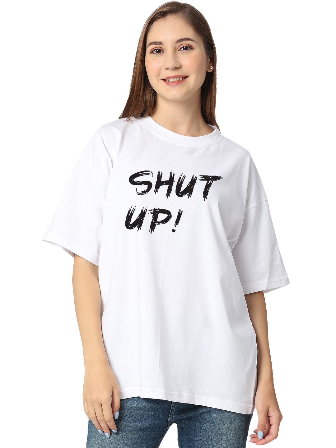

STATUS MANTRA Women Typography Printed Bio Finish Applique T-shirt, White