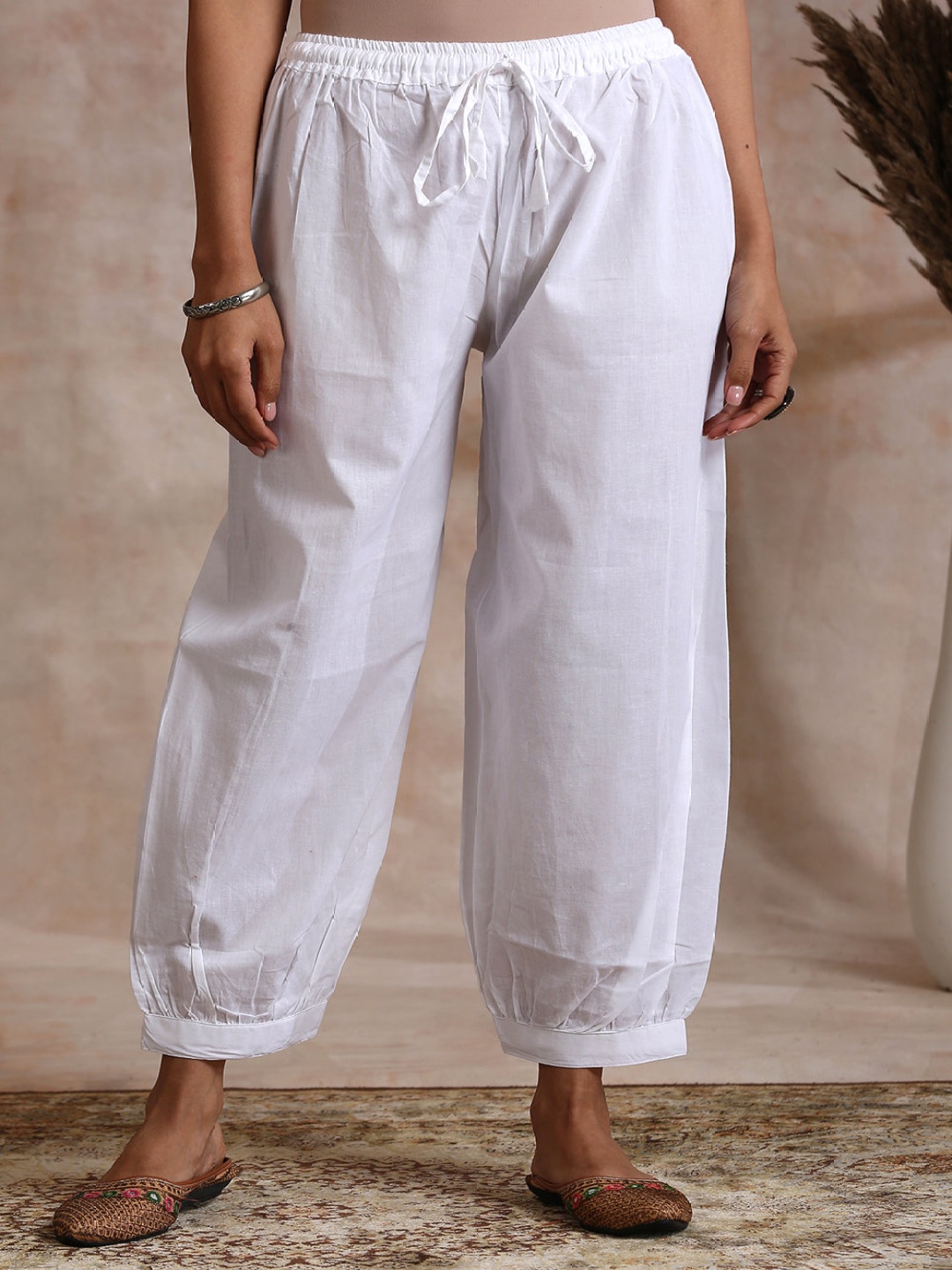 

Tahiliya Women Pure Cotton Harem Pants, White