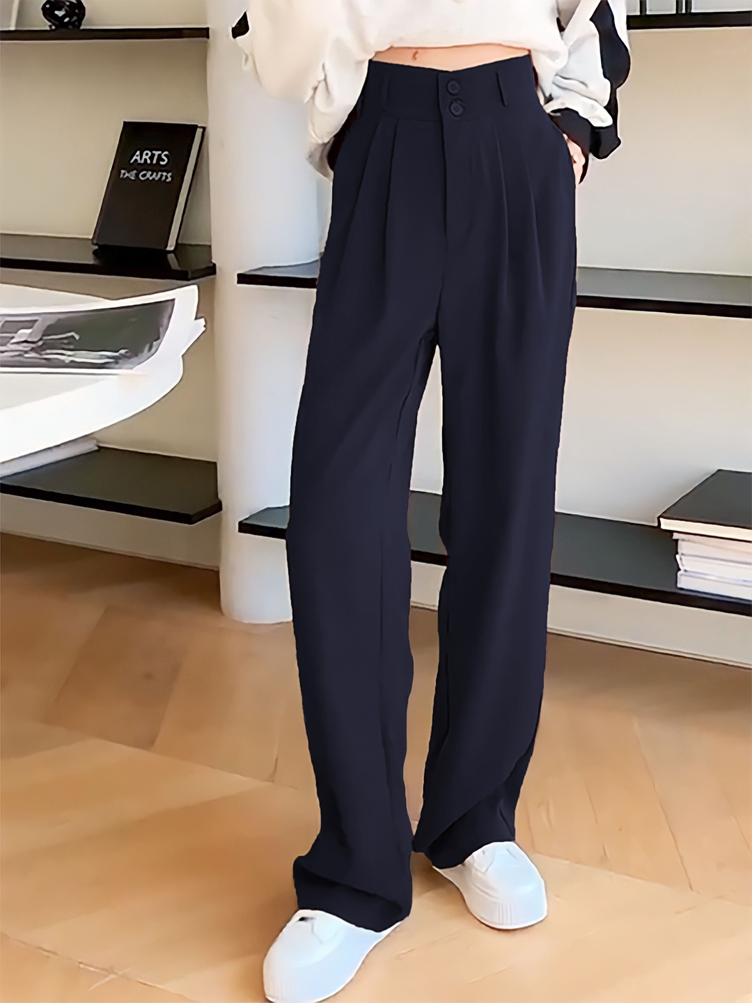 

Kotty Women High-Rise Easy Wash Pleated Trousers, Blue