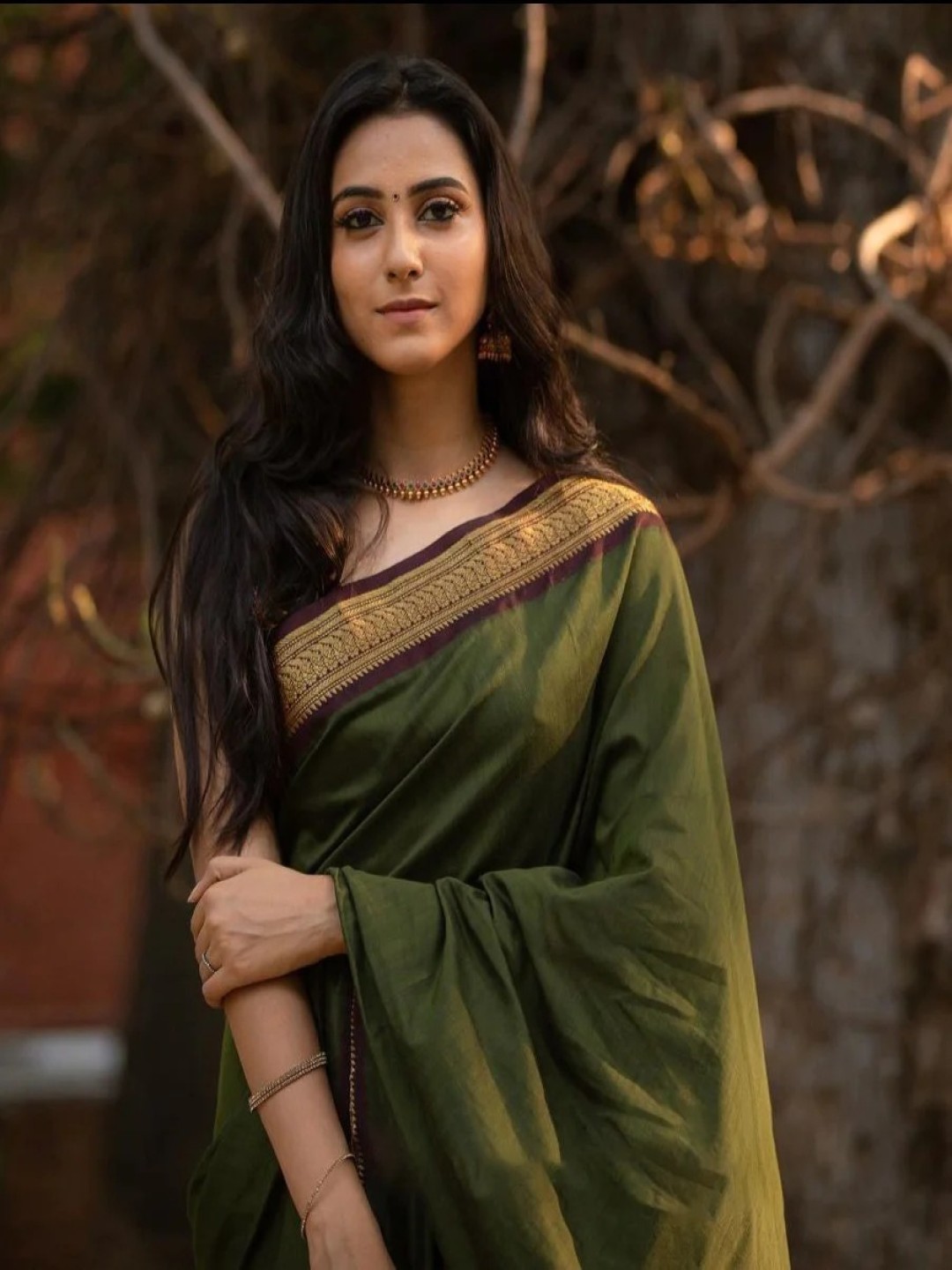 

revika Zari Pure Silk Kanjeevaram Saree, Green