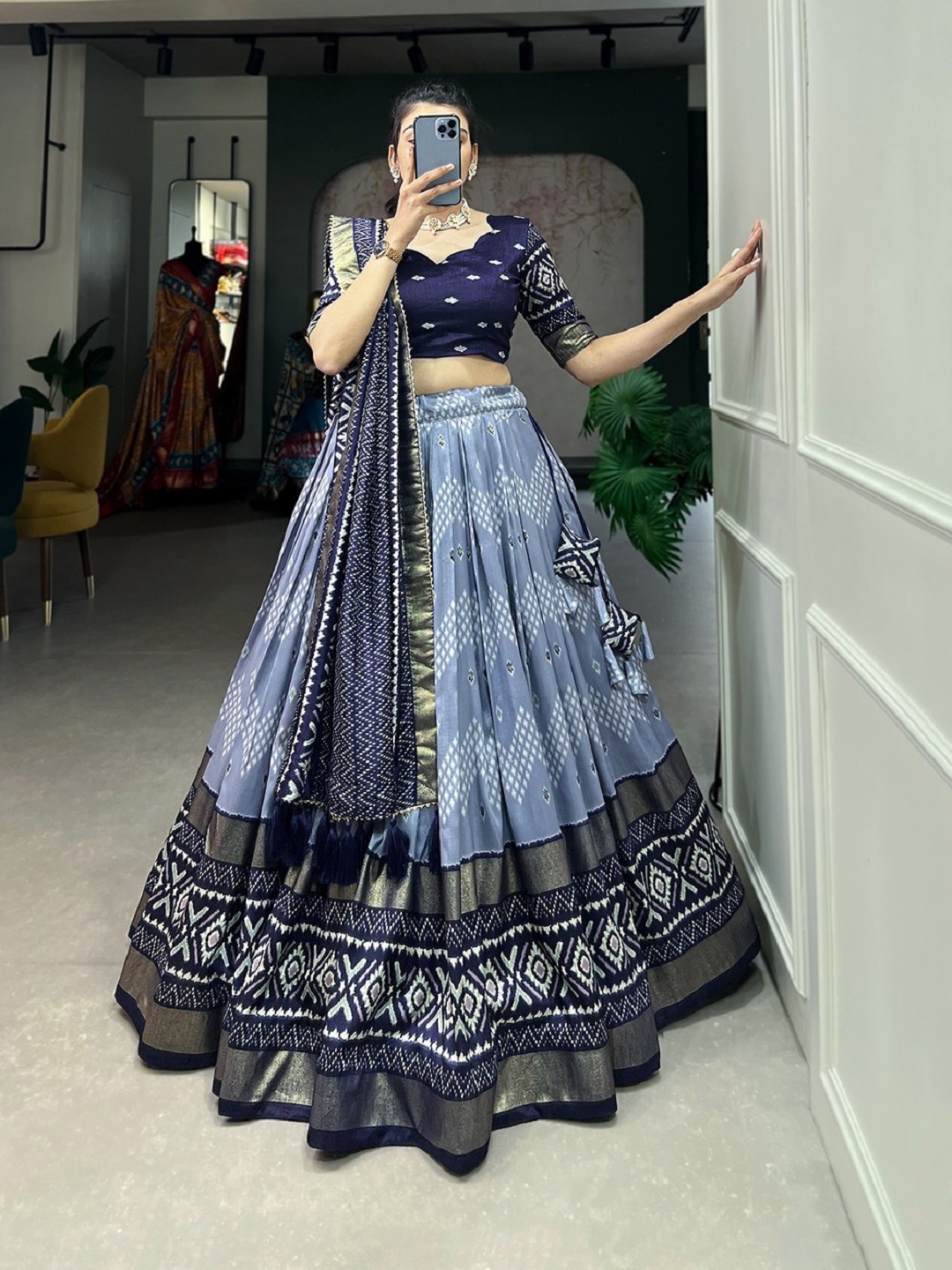 

BAESD Printed Semi-Stitched Lehenga & Unstitched Blouse With Dupatta, Blue