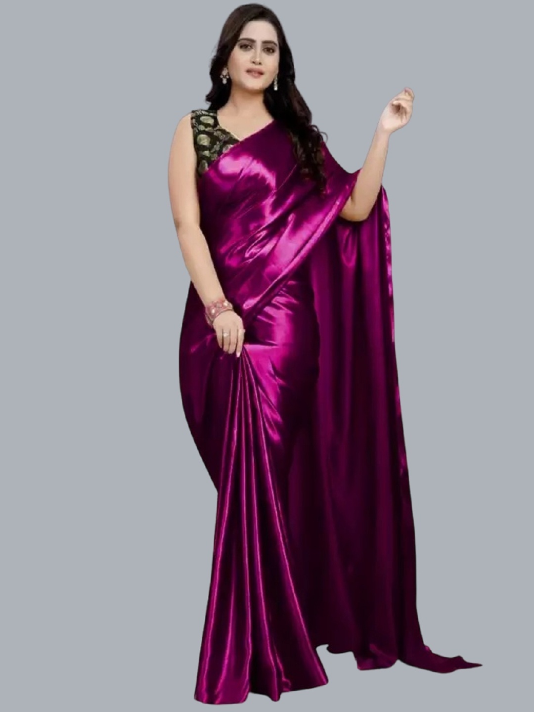 

JULEE Solid Satin Saree With Blouse Piece, Purple