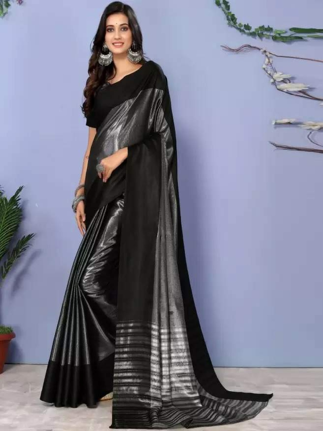 

JULEE Woven Design Pure Silk Kanjeevaram Saree, Black