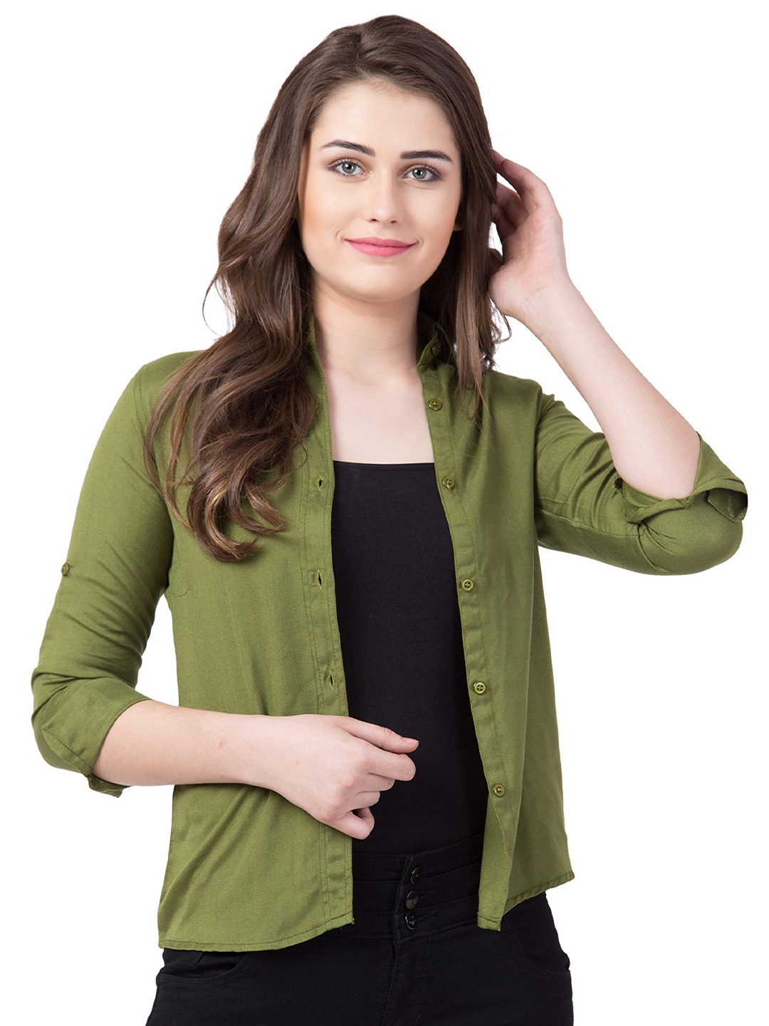 

Fab Star Women Classic Opaque Casual Shirt, Green