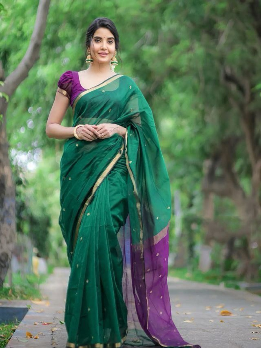 

KALINI Ethnic Motifs Pure Cotton Handloom Banarasi Saree, Green