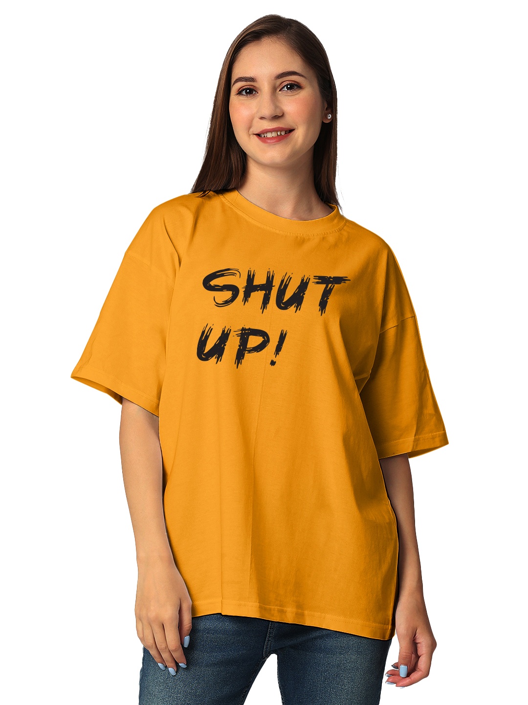 

STATUS MANTRA Women Typography Printed Bio Finish Applique T-shirt, Yellow