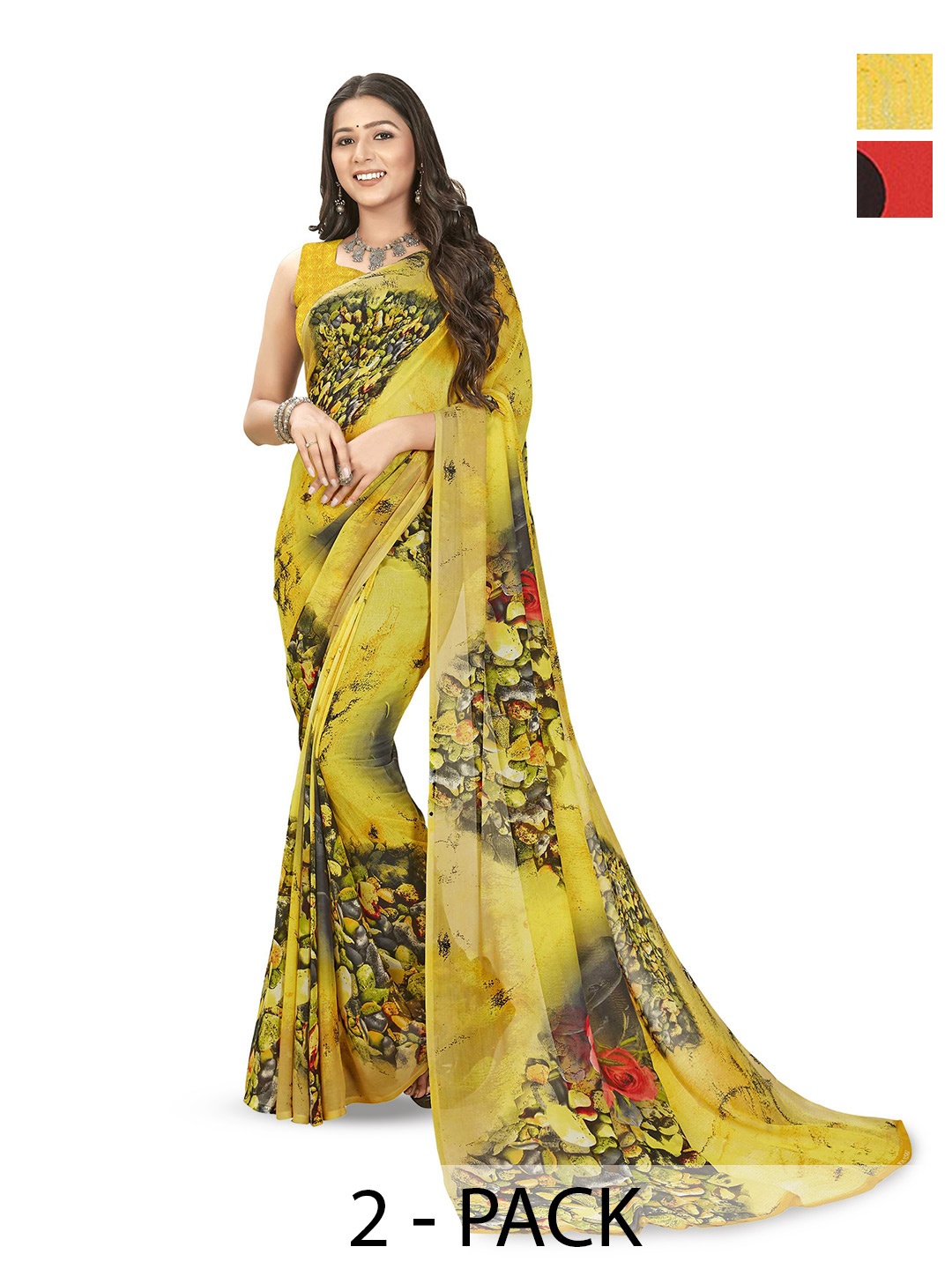 

ANAND SAREES Pack of-2 Floral Saree, Red