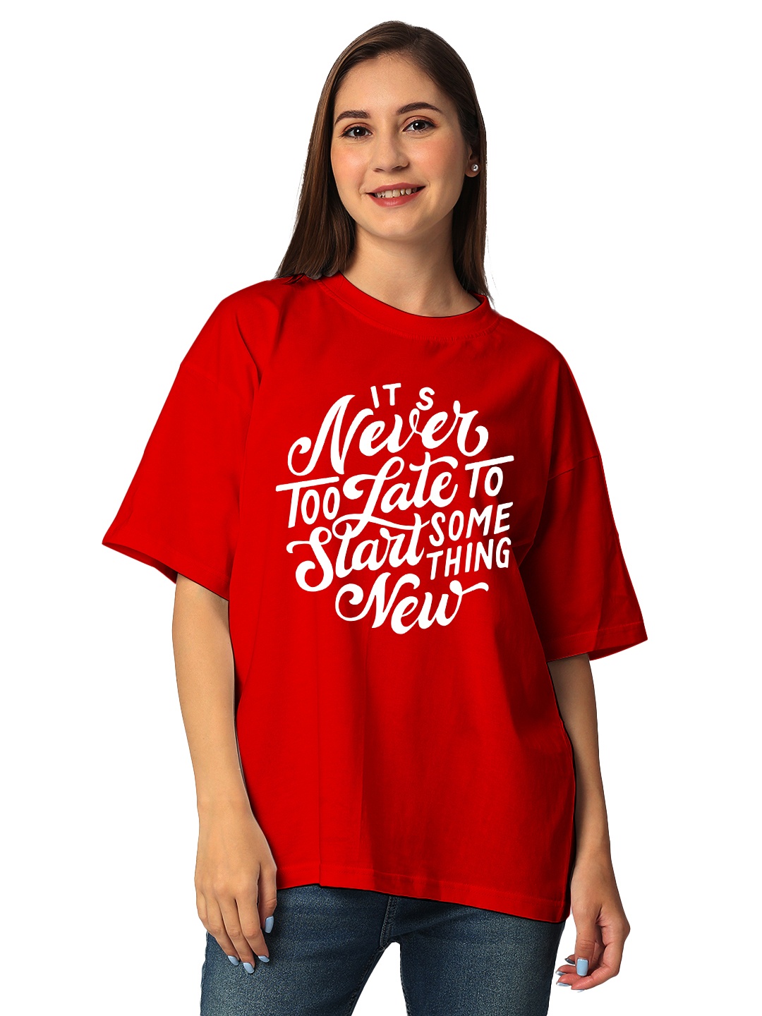 

STATUS MANTRA Women Typography Printed Bio Finish Applique T-shirt, Red