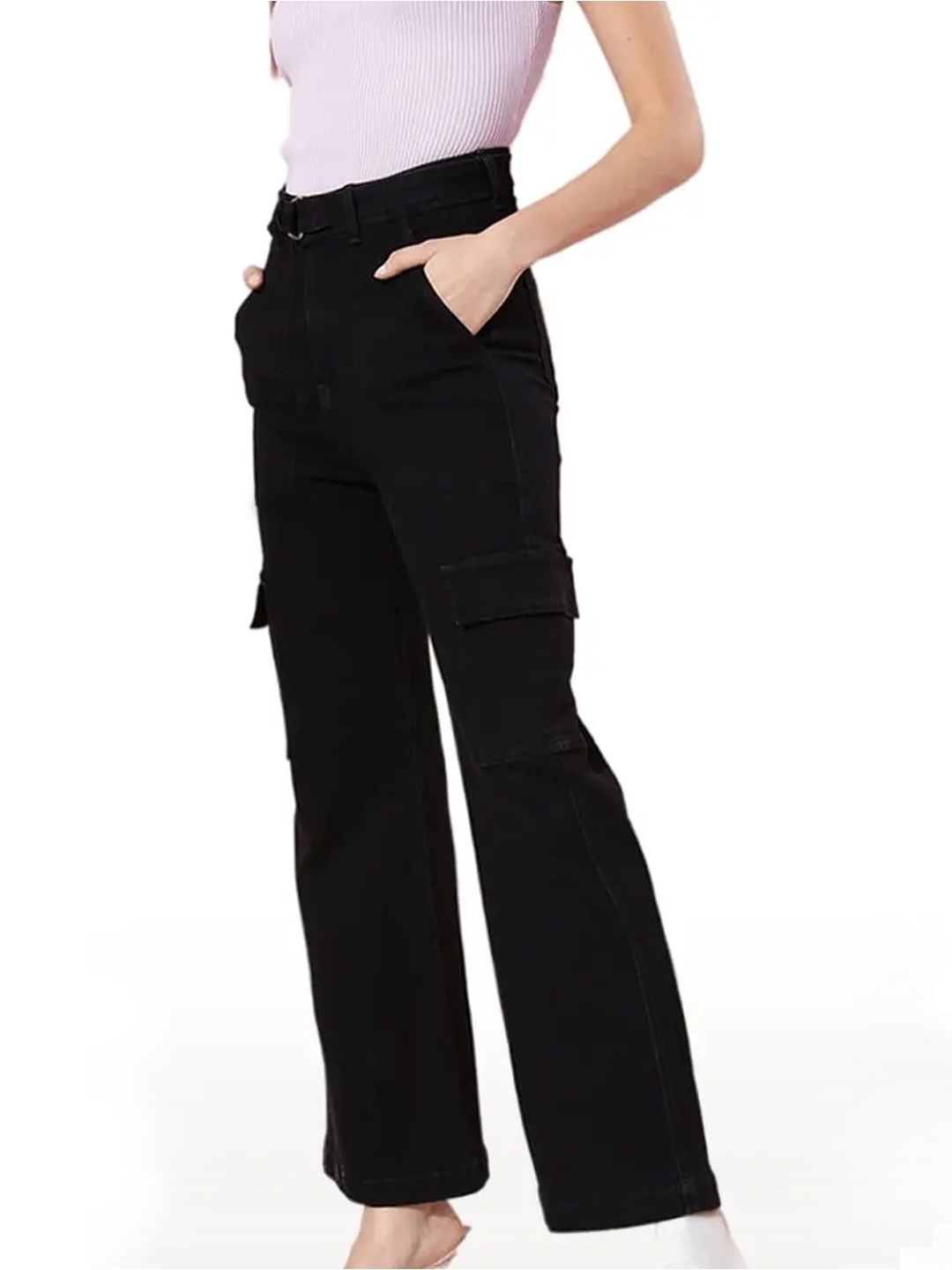 

MASTERLY WEFT Women Super Relaxed Fit High-Rise Stretchable Jeans, Black