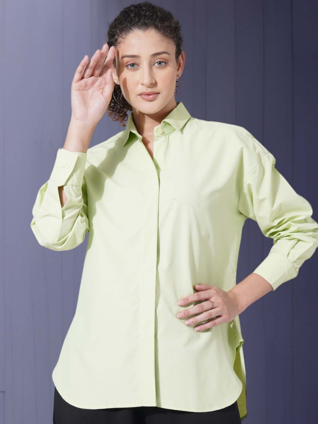 

FITHUB Women Boxy Opaque Casual Shirt, Green