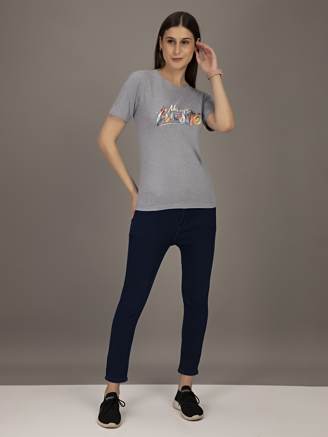 

STHULAS Typography Printed Pure Cotton T-shirt, Grey