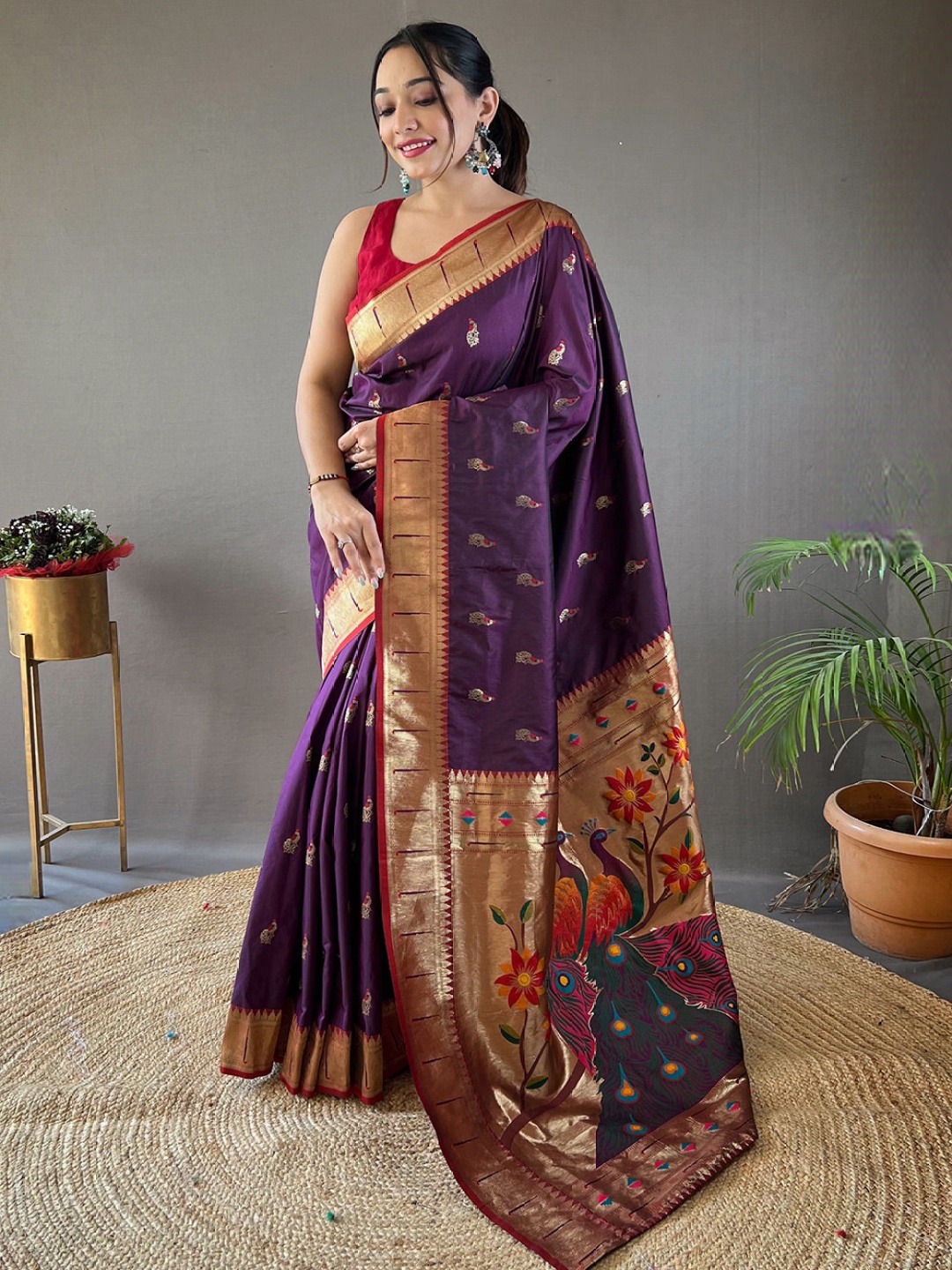 

MySilkLove Woven Design Zari Paithani Saree, Purple