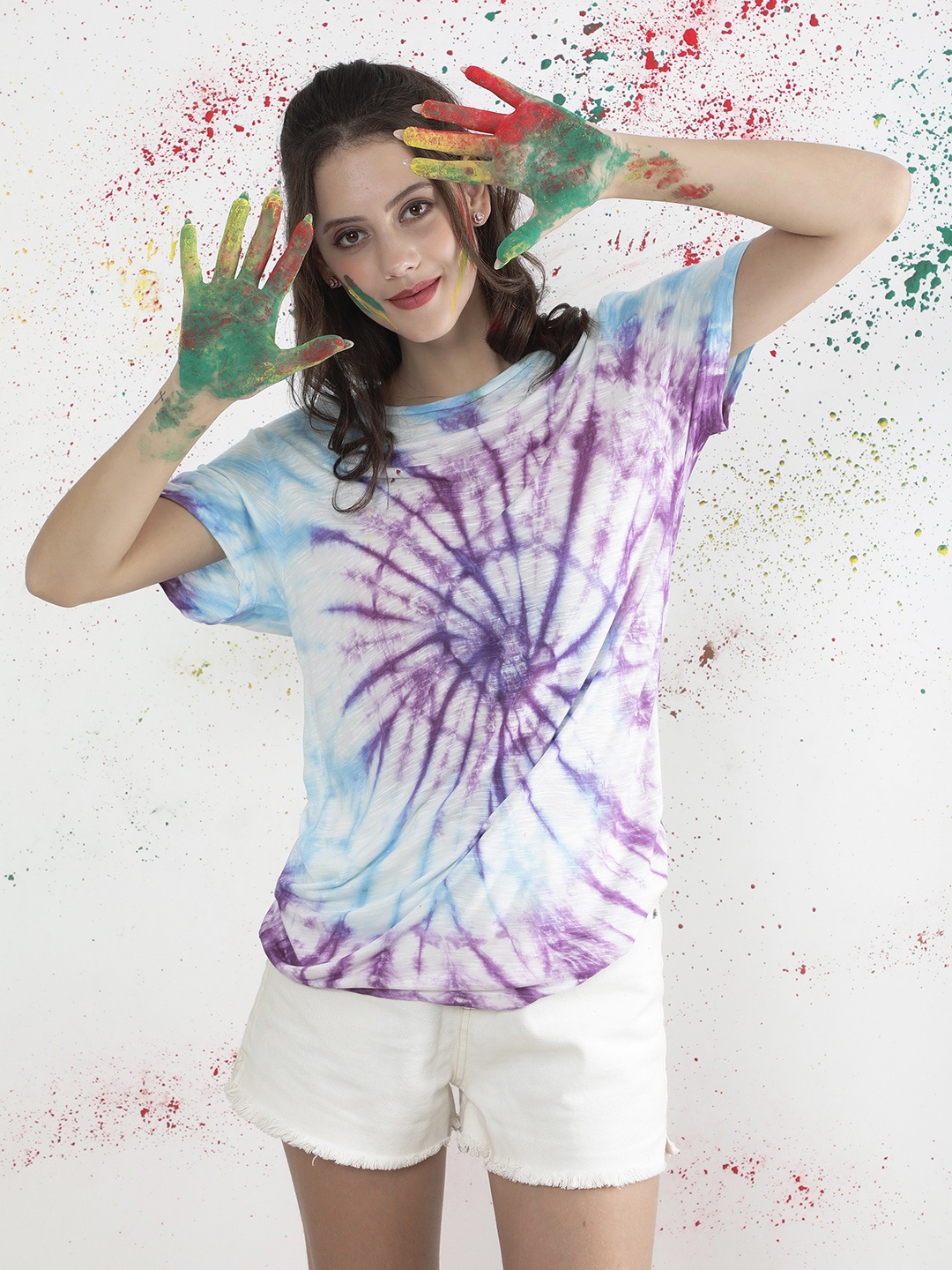 

NUEVOSDAMAS Tie & Dye Printed T-shirt, Purple