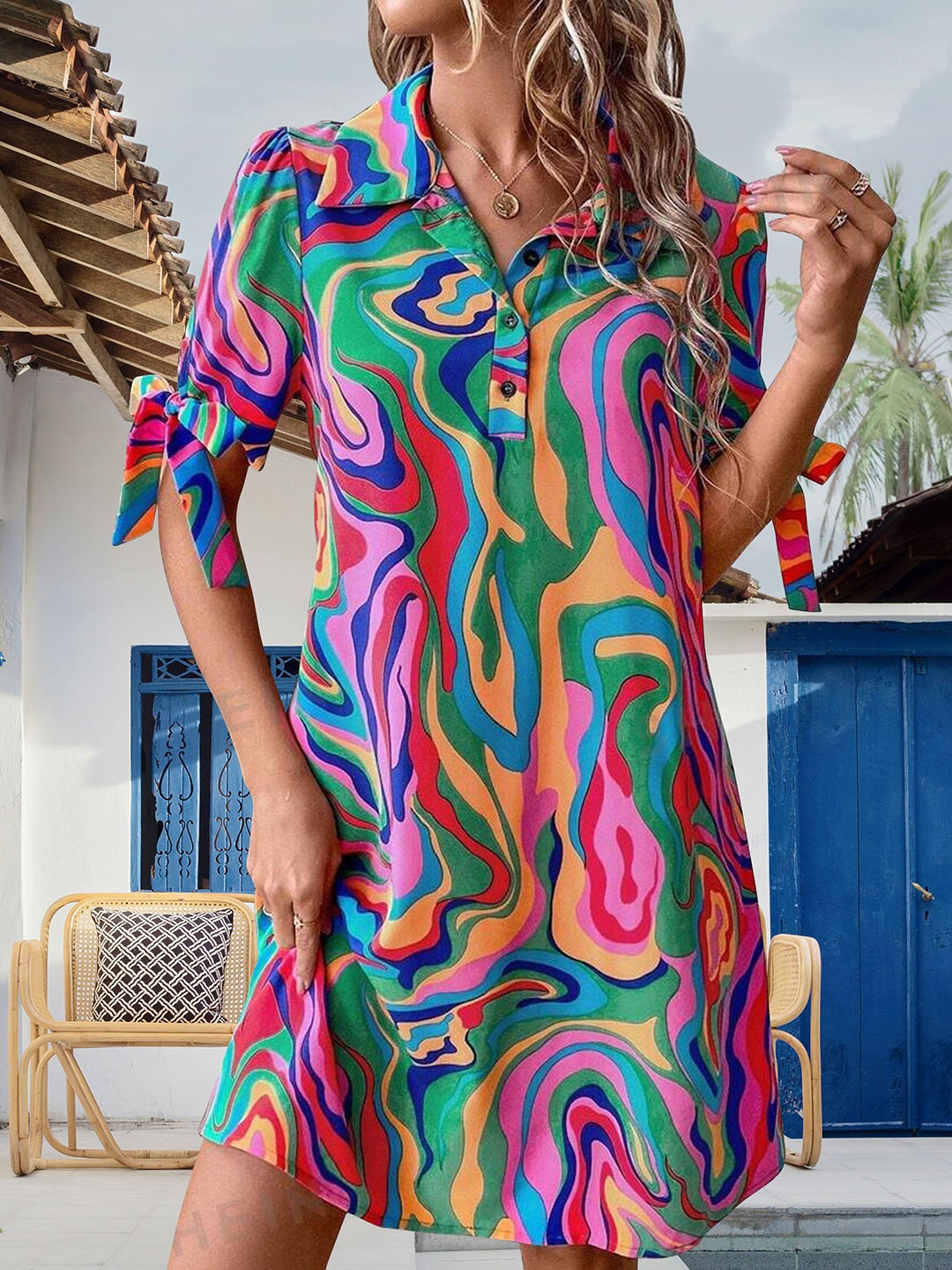 

MISS AYSE Print Applique A-Line Dress, Multi