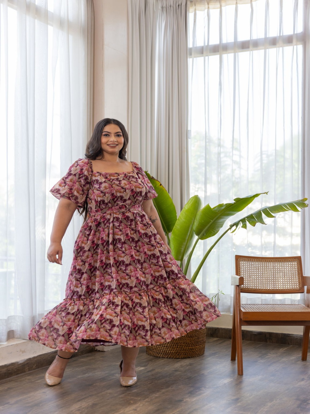 

Polago Clothing Floral Printed Georgette Maxi Dress, Maroon