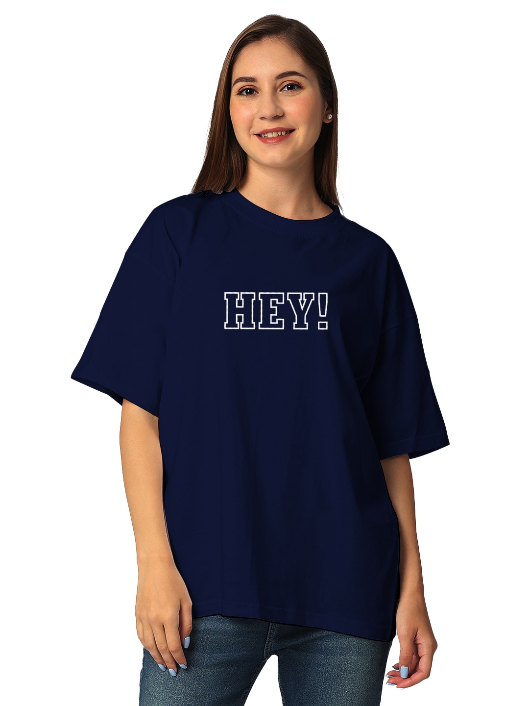

STATUS MANTRA Women Typography Bio Finish Raw Edge T-shirt, Navy blue