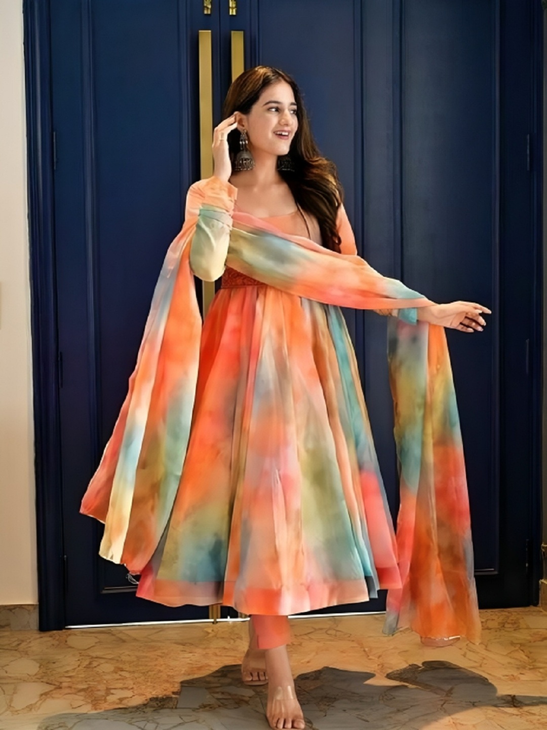 

JULEE Women Tie and Dye Round Neck Fit & Flare Holi Dress, Orange