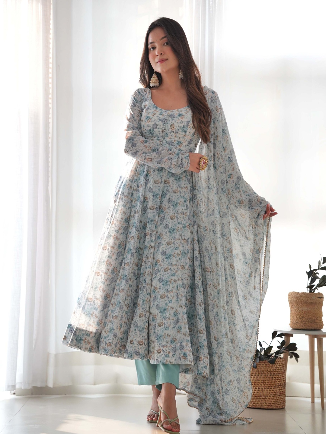 

KALINI Women Floral Printed Gotta Patti Kurta with Trousers & Dupatta, Blue