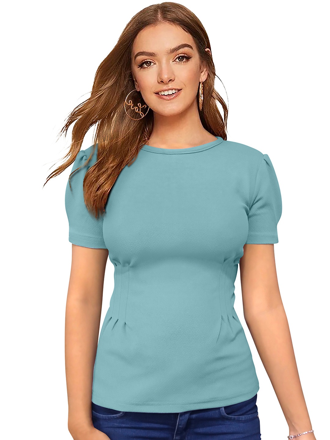 

Sanwariya Silk Puff Sleeve Top, Teal