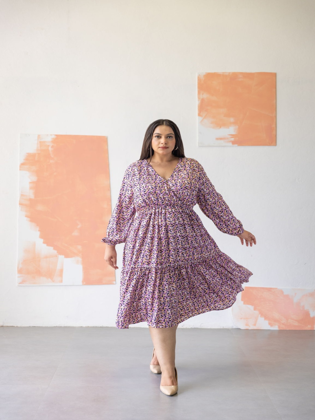 

Polago Clothing Plus Size Printed A-Line Midi Dress, Pink