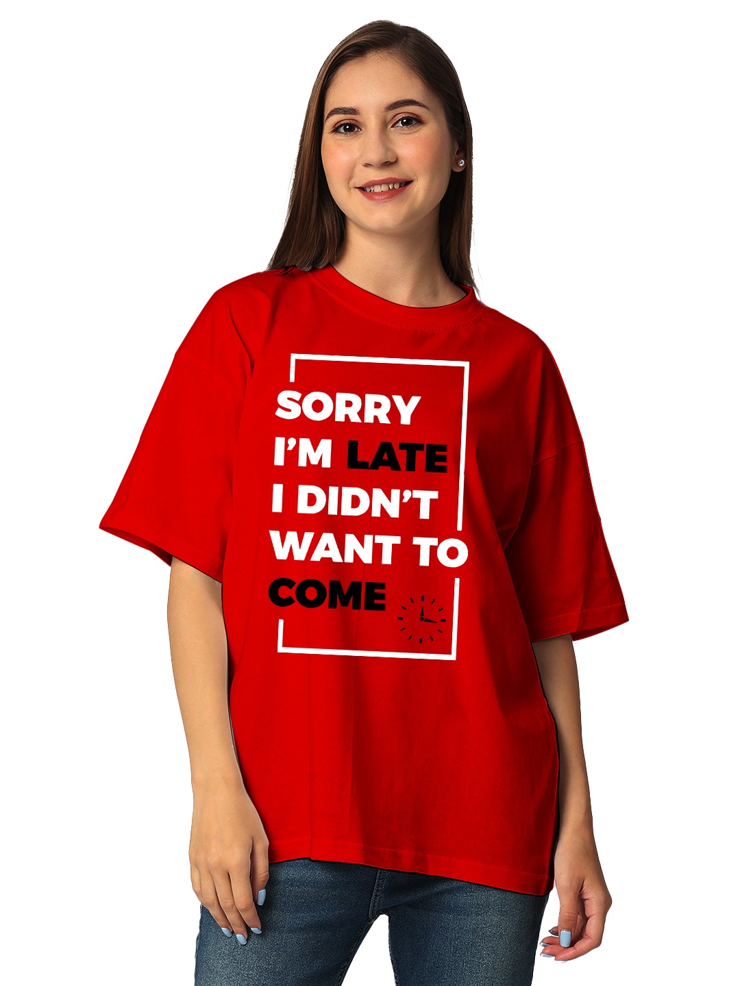 

STATUS MANTRA Women Typography Printed Bio Finish Applique T-shirt, Red