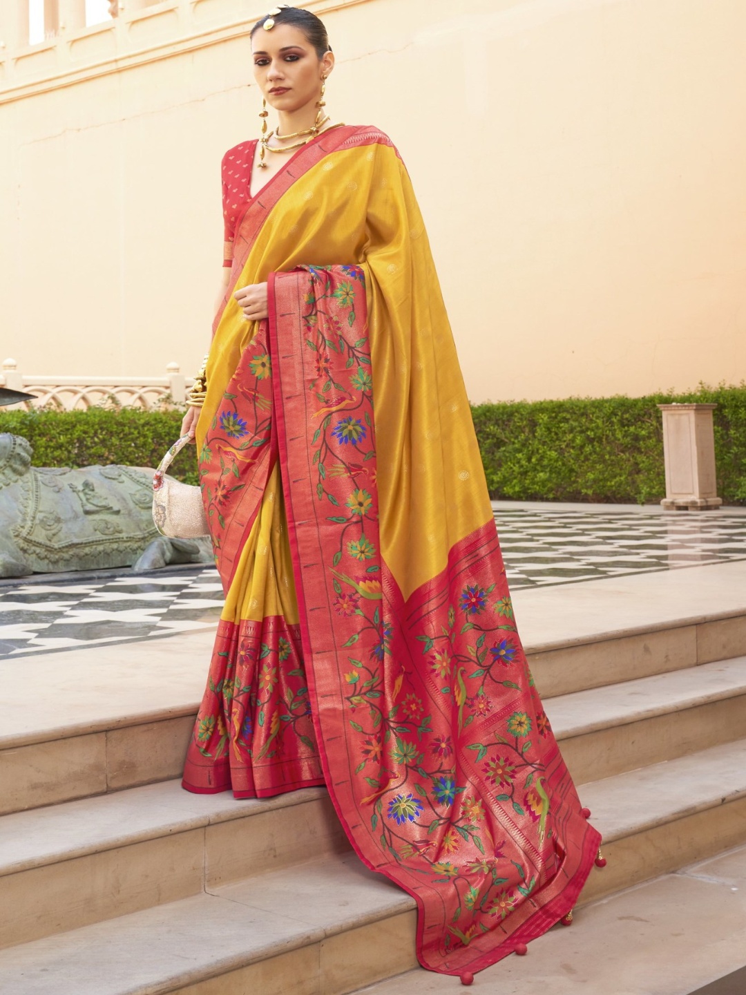 

MySilkLove Ethnic Motifs Zari Paithani Saree, Yellow