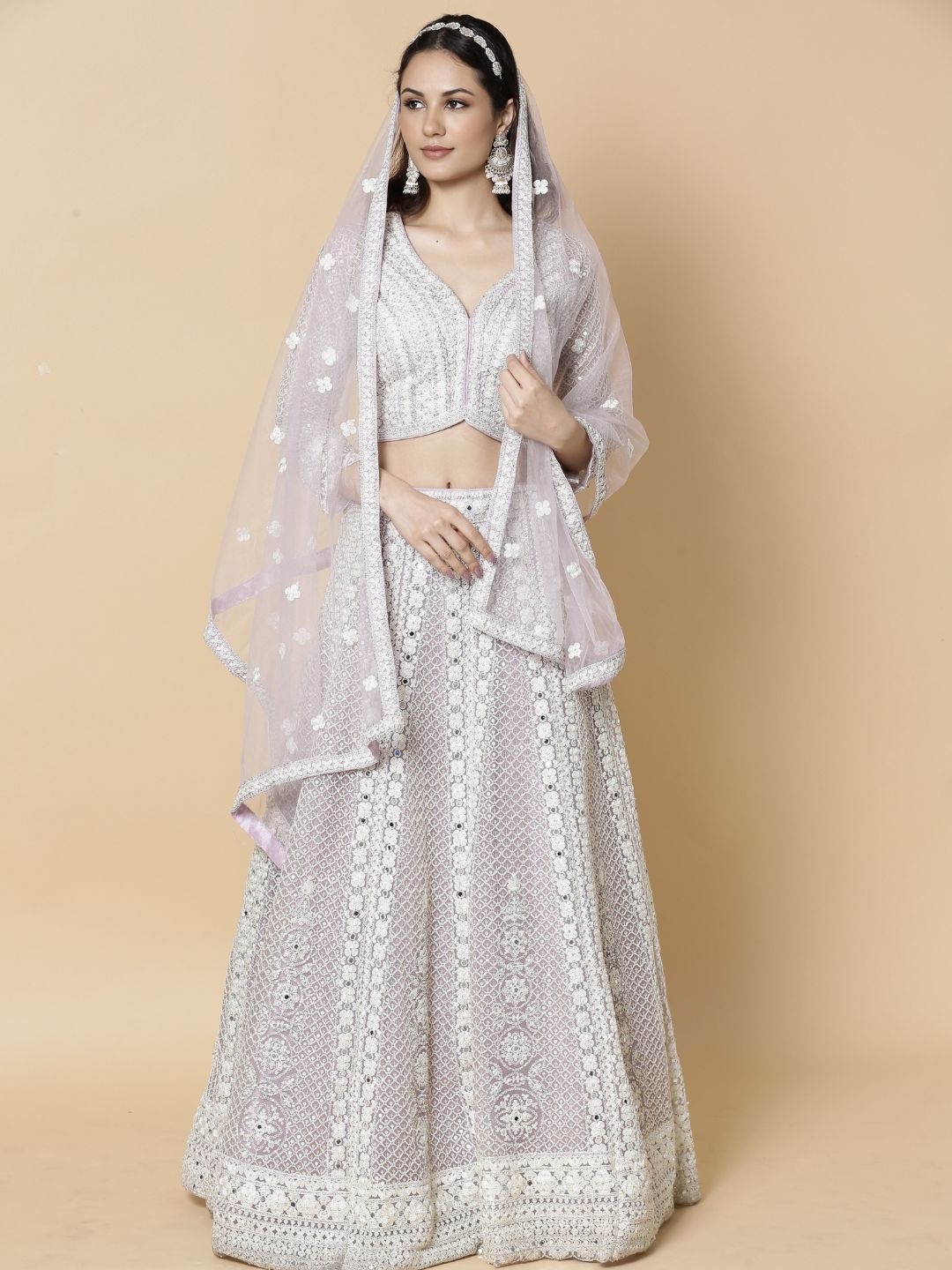 

Vervee Couture Embroidered Thread Work Ready to Wear Lehenga & Blouse With Dupatta, Lavender