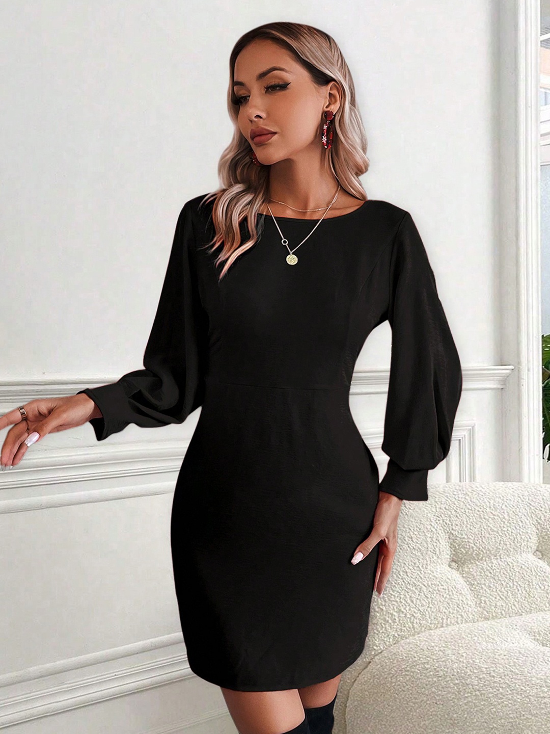 

Stylecast X Kotty Puff Sleeve Sheath Dress, Black