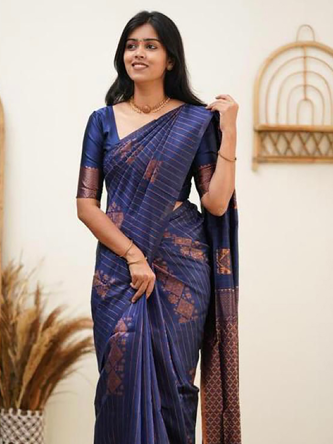 

Aldwych Woven Design Zari Silk Blend Banarasi Saree, Blue