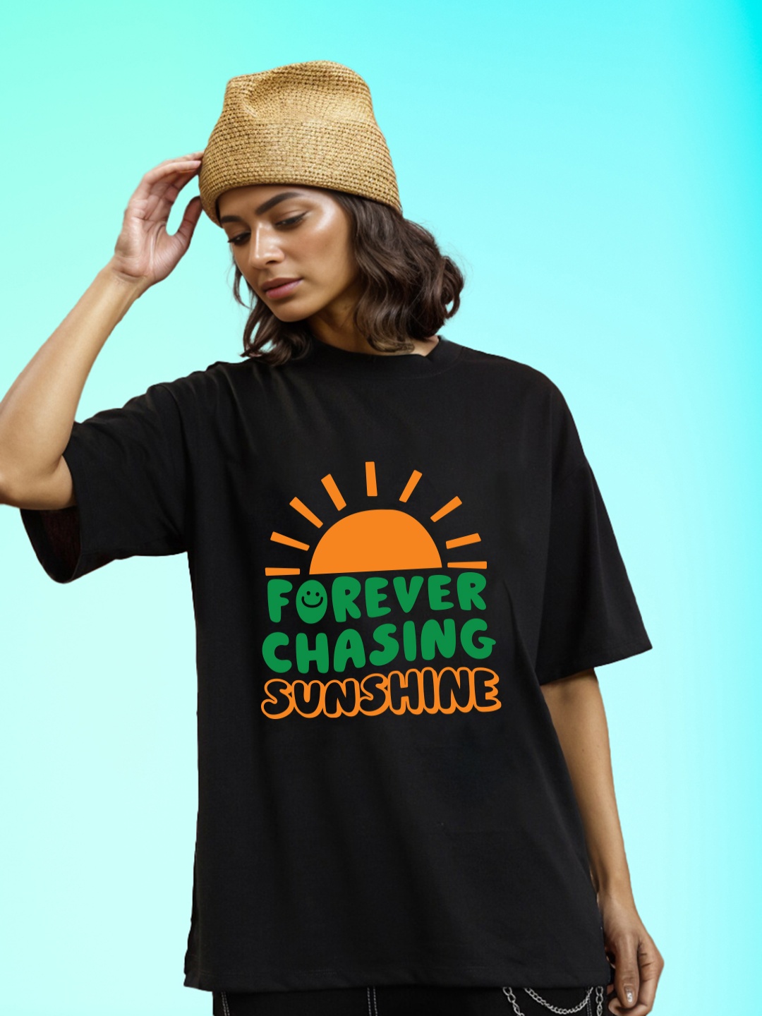 

Slenor Typography Printed Cotton Oversized T Shirt, Black