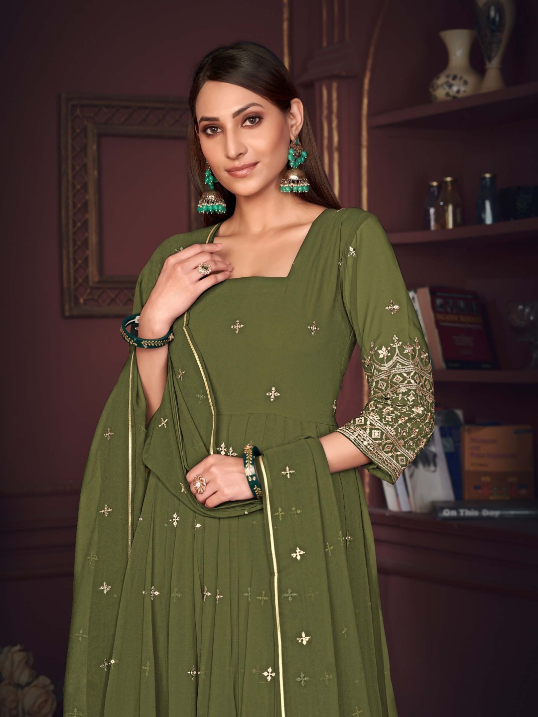 

Warthy Ent Embroidered Semi-Stitched Dress Material, Green