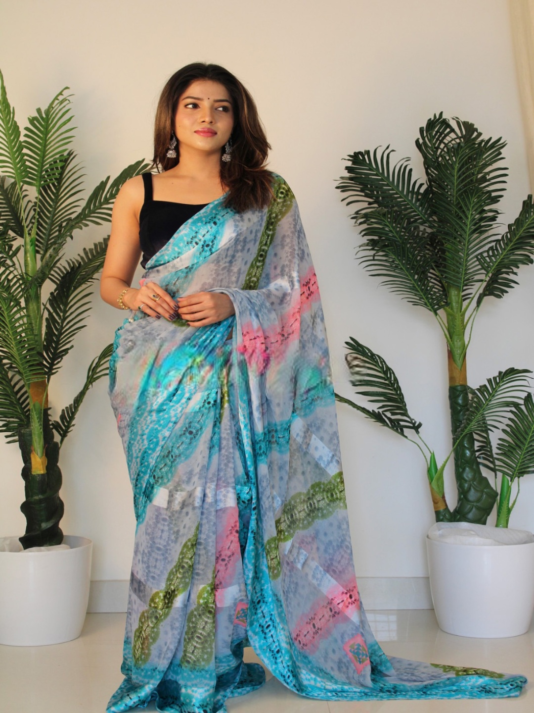 

SANJANA SILK Satin Saree, Sea green