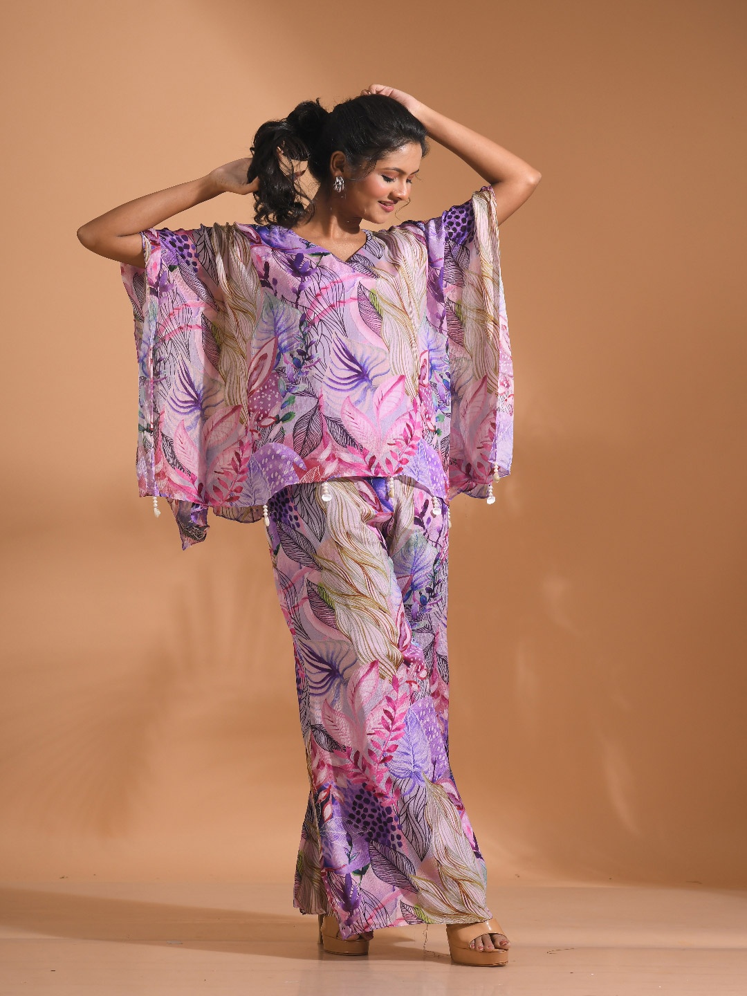 

Morchari Printed Top With Trousers Co-Ords, Purple