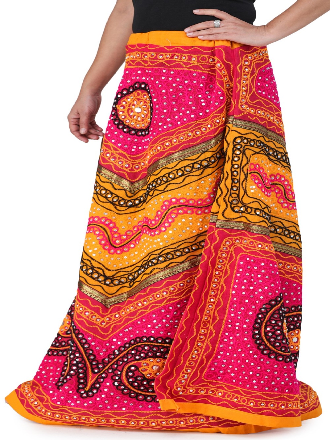 

Exotic India Embroidered Pure Cotton Flared Maxi Skirts, Fuchsia