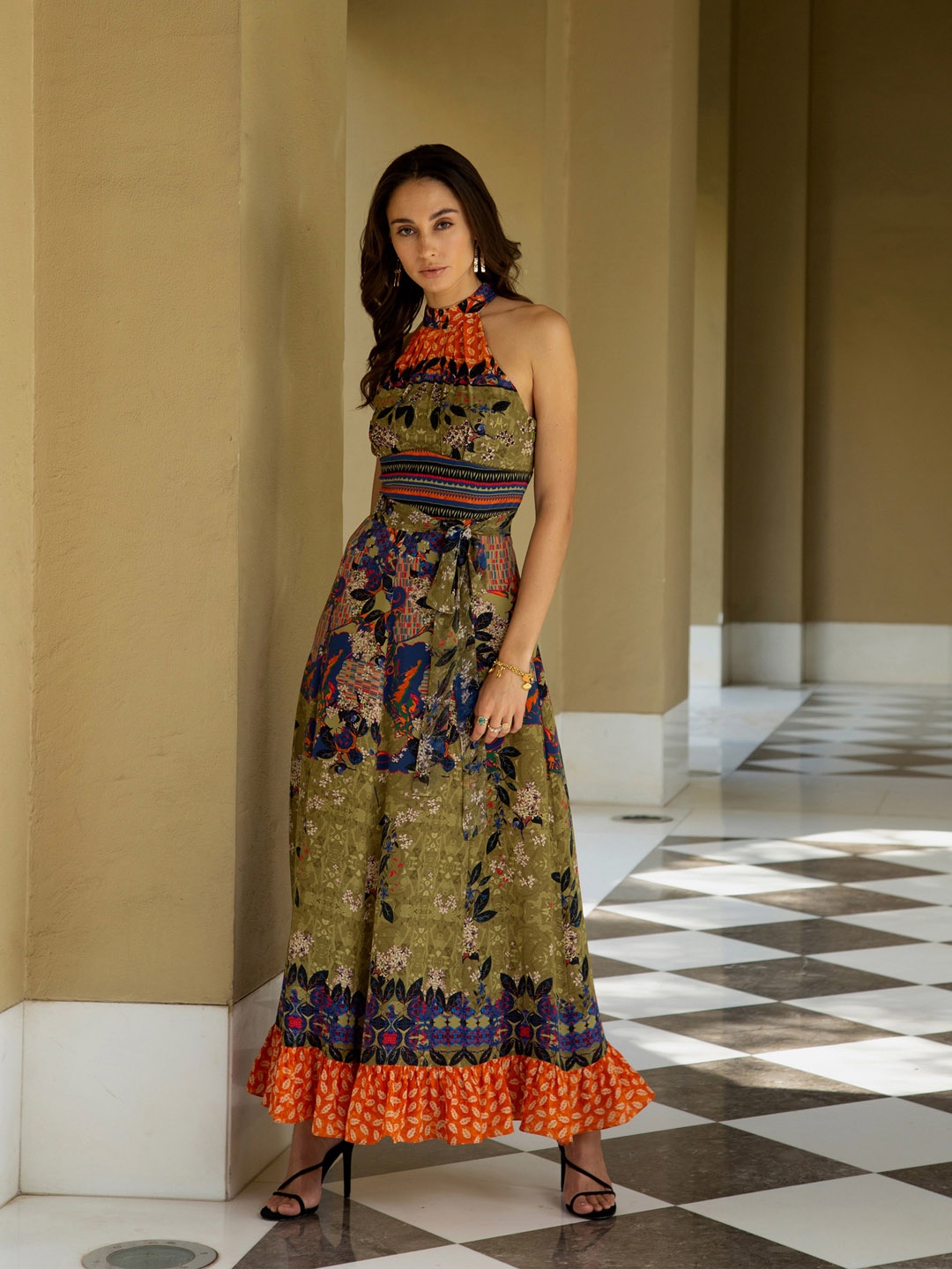

Bhanuni Floral Print Maxi Dress, Olive