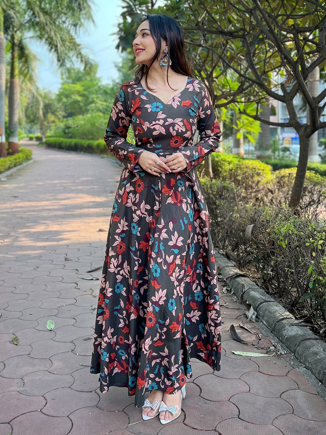 

Tasarika Floral Print Fit & Flare Dress, Grey