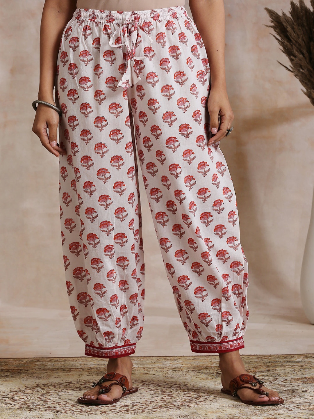 

Tahiliya Women Floral Printed Straight Fit Cotton Salwar, White