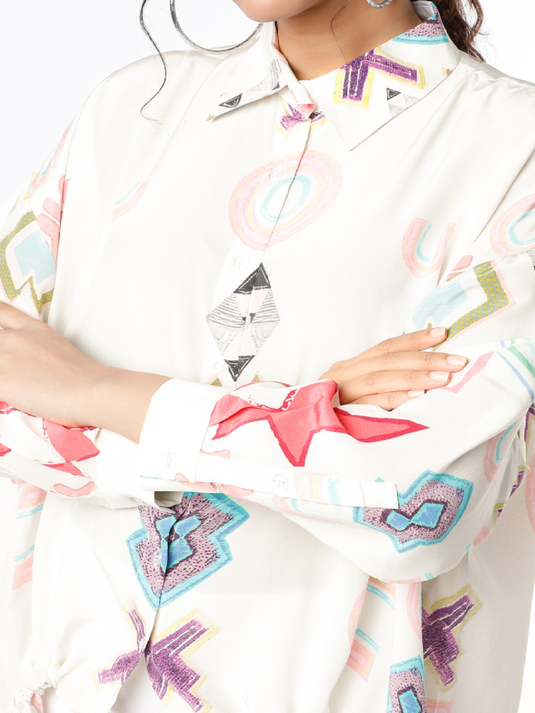 

PS PRET BY PAYAL SINGHAL Women Printed Ethnic Shirt Collar Tunic, White