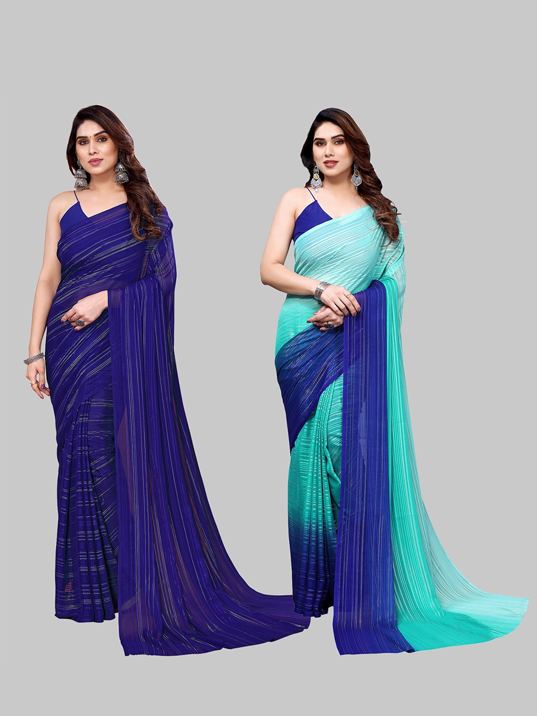 

ANAND SAREES Striped Satin Saree, Blue