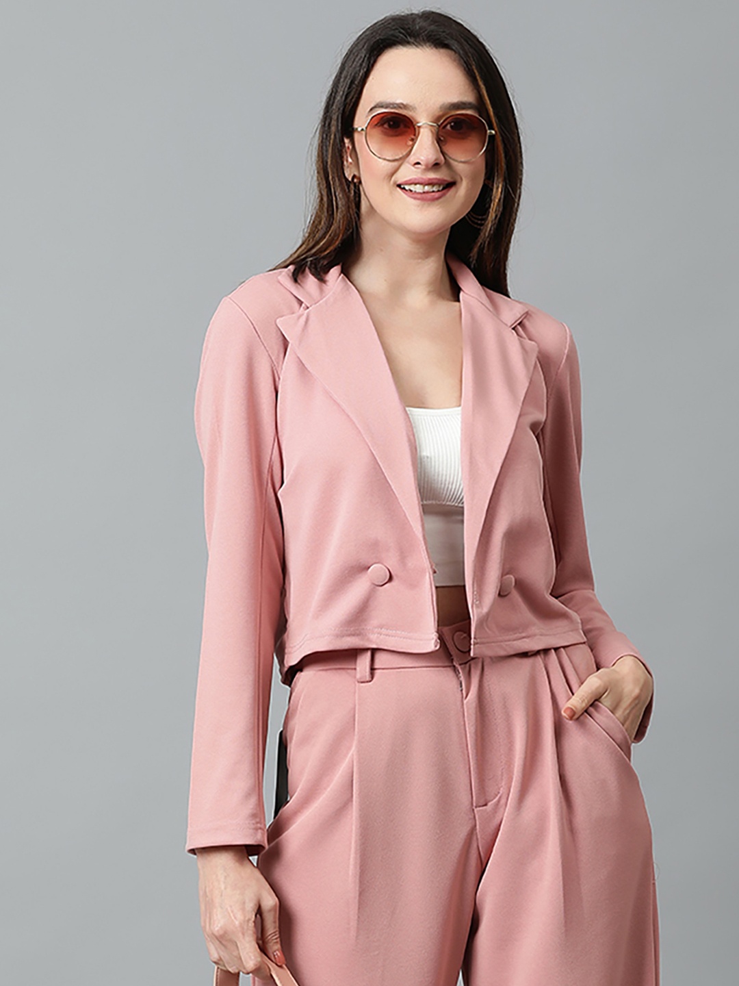 

KOTTY Women Double Breasted Crop Blazer, Pink