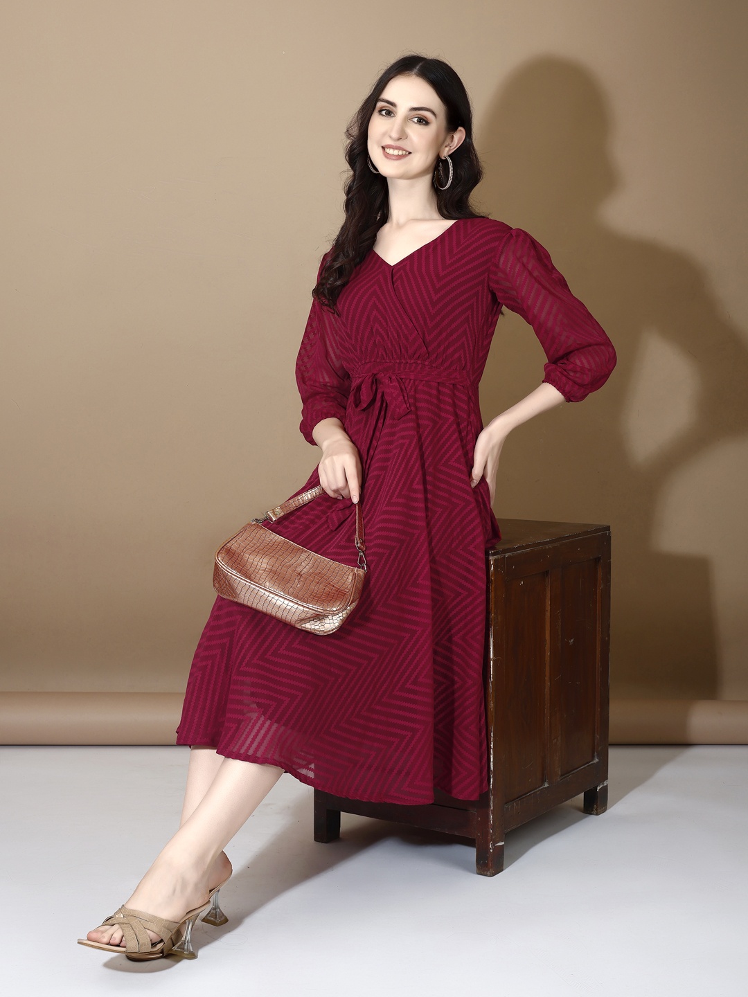 

YOYO Fashion Georgette A-Line Midi Dress, Maroon