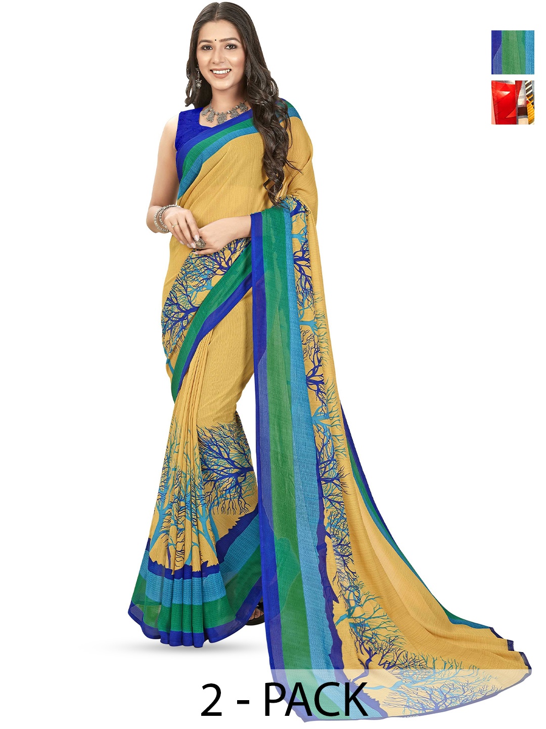 

ANAND SAREES Pack of-2 Floral Printed Saree, Grey
