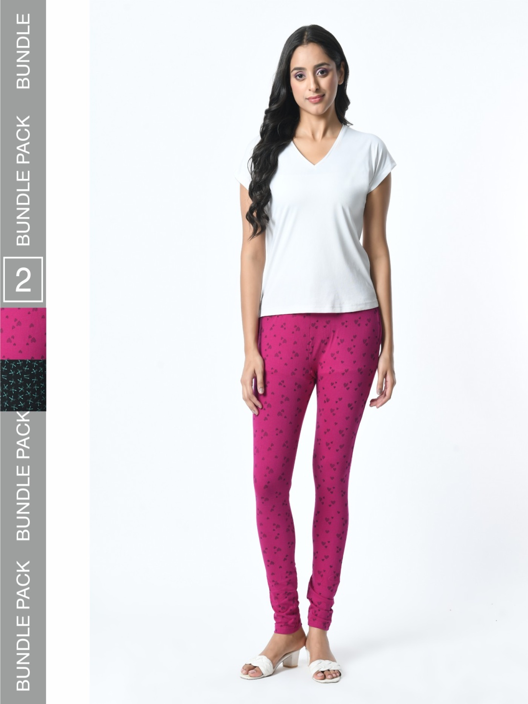 

BAESD Pack Of 2 Printed Slim Fit Pure Cotton Ankle Length Leggings, Pink