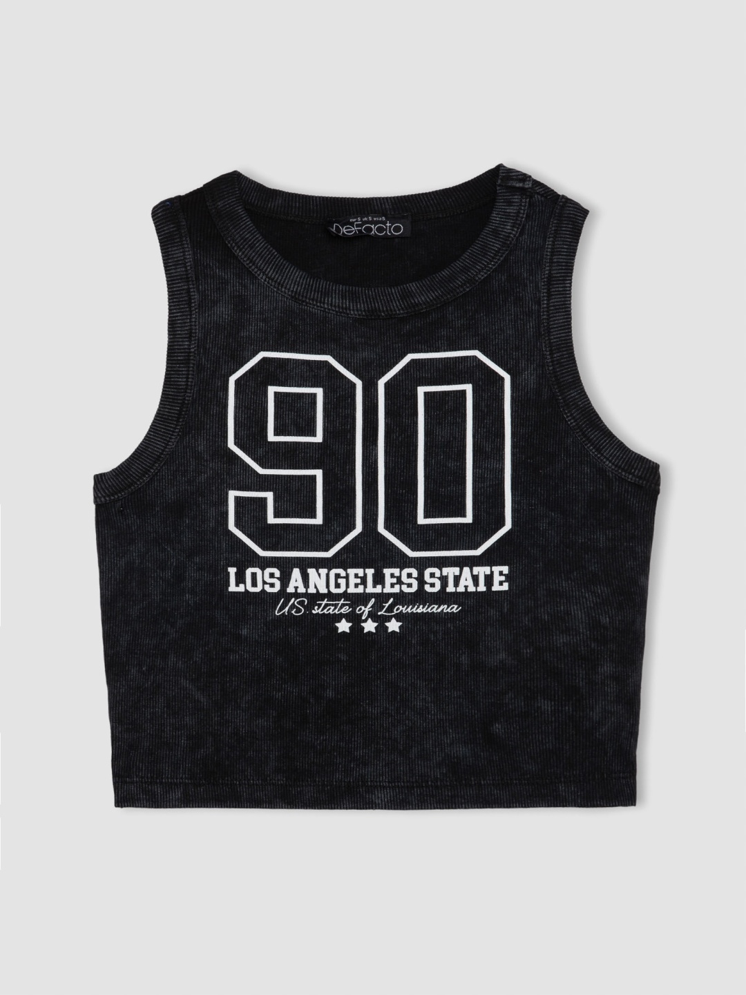 

DeFacto Typography Printed Cotton Tank Crop Top, Black