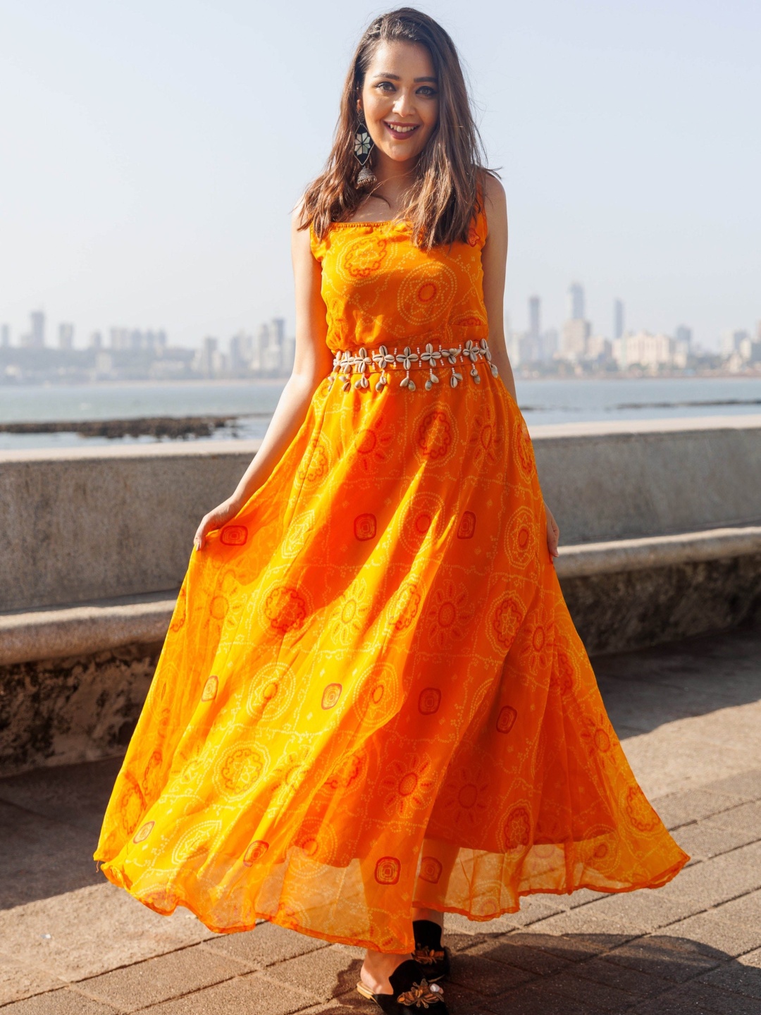 

Chandbaali Abstract Printed Square Neck Sleeveless Maxi Dress, Orange