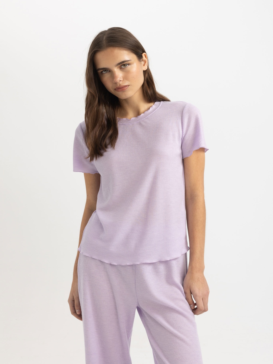 

DeFacto Ribbed Round Neck Top, Lavender