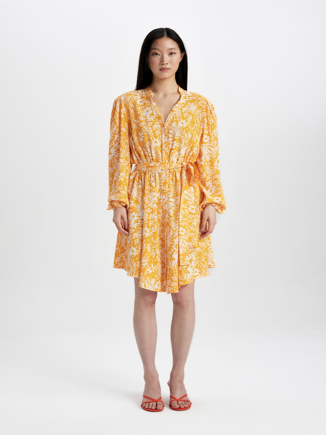 

DeFacto Women Floral Print Fit & Flare Dress, Yellow