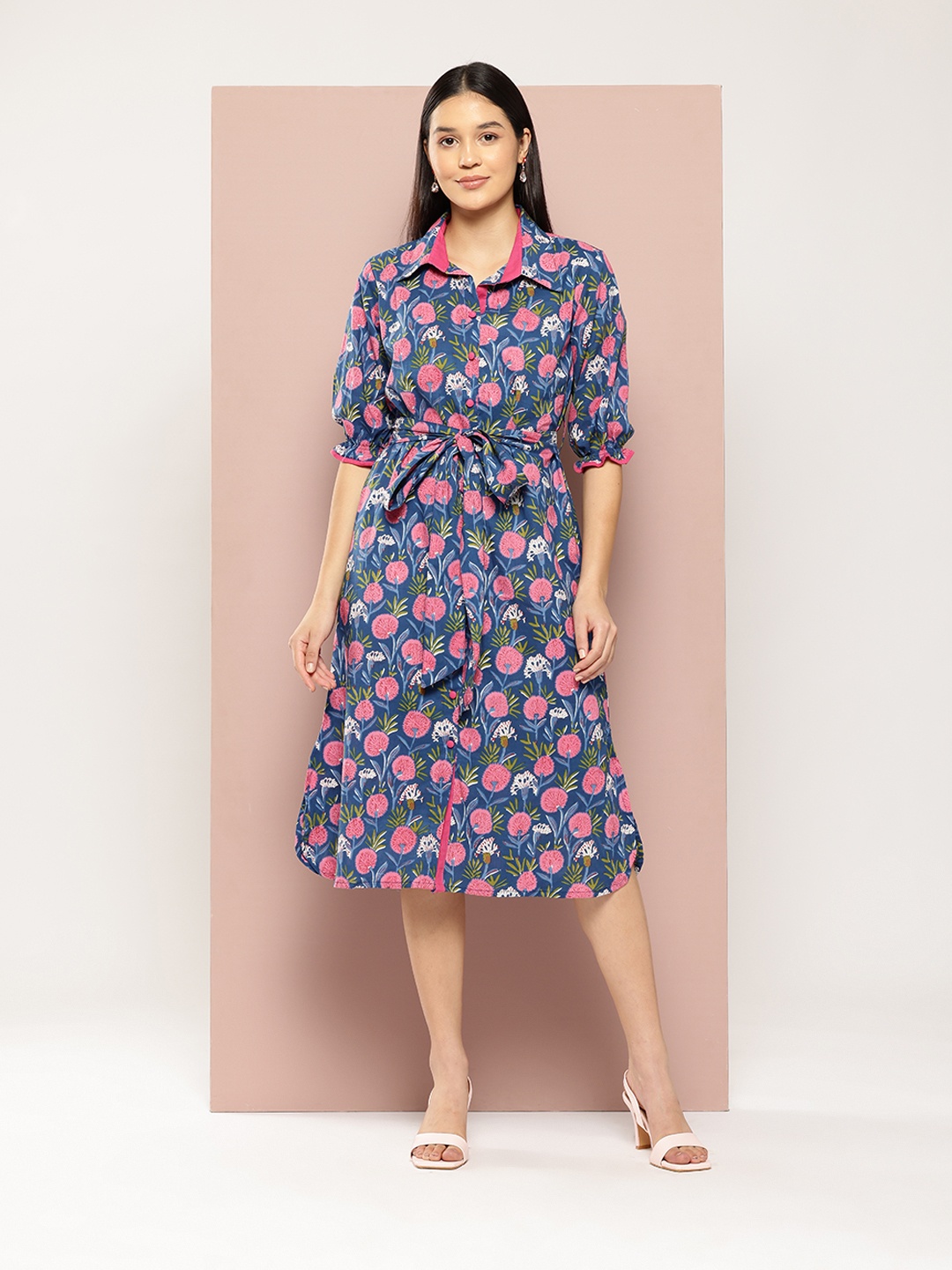 

HERE&NOW Floral Print Shirt Dress, Blue