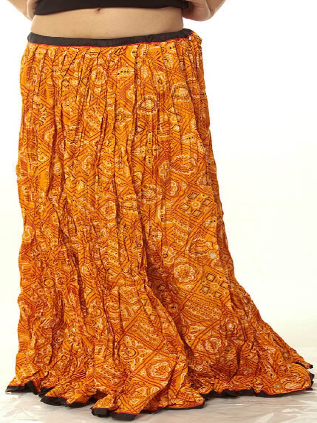 

Exotic India Printed Pure Cotton A-Line Maxi Skirt, Yellow